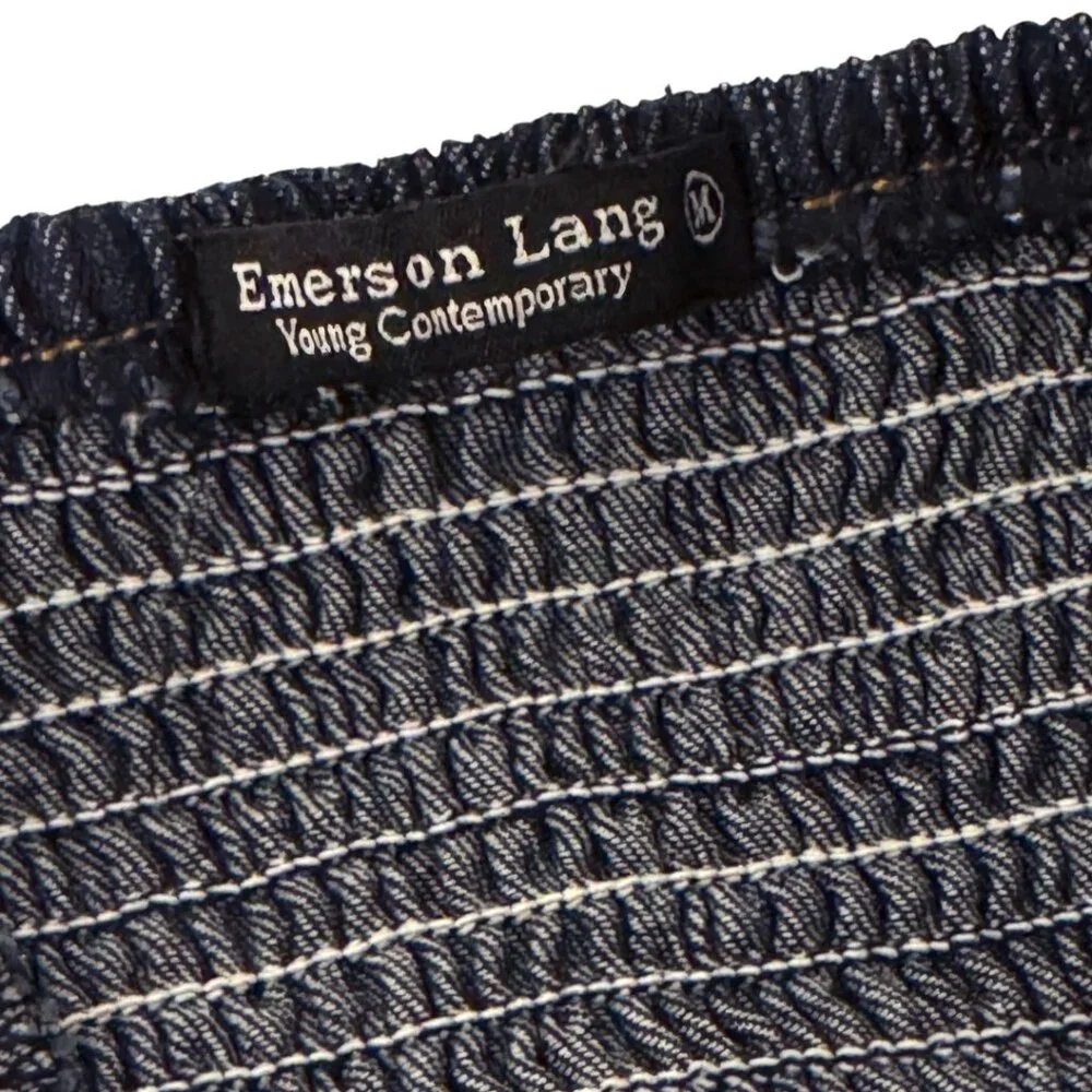 EMERSON LANG DENIM BUSTIER FIT AND FLARE STRAPLESS FESTIVAL COQUETTE GLAM MEDIUM - Picture 3 of 5